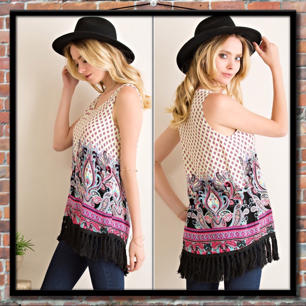 Entro Paisley Fringe Hem Tunic